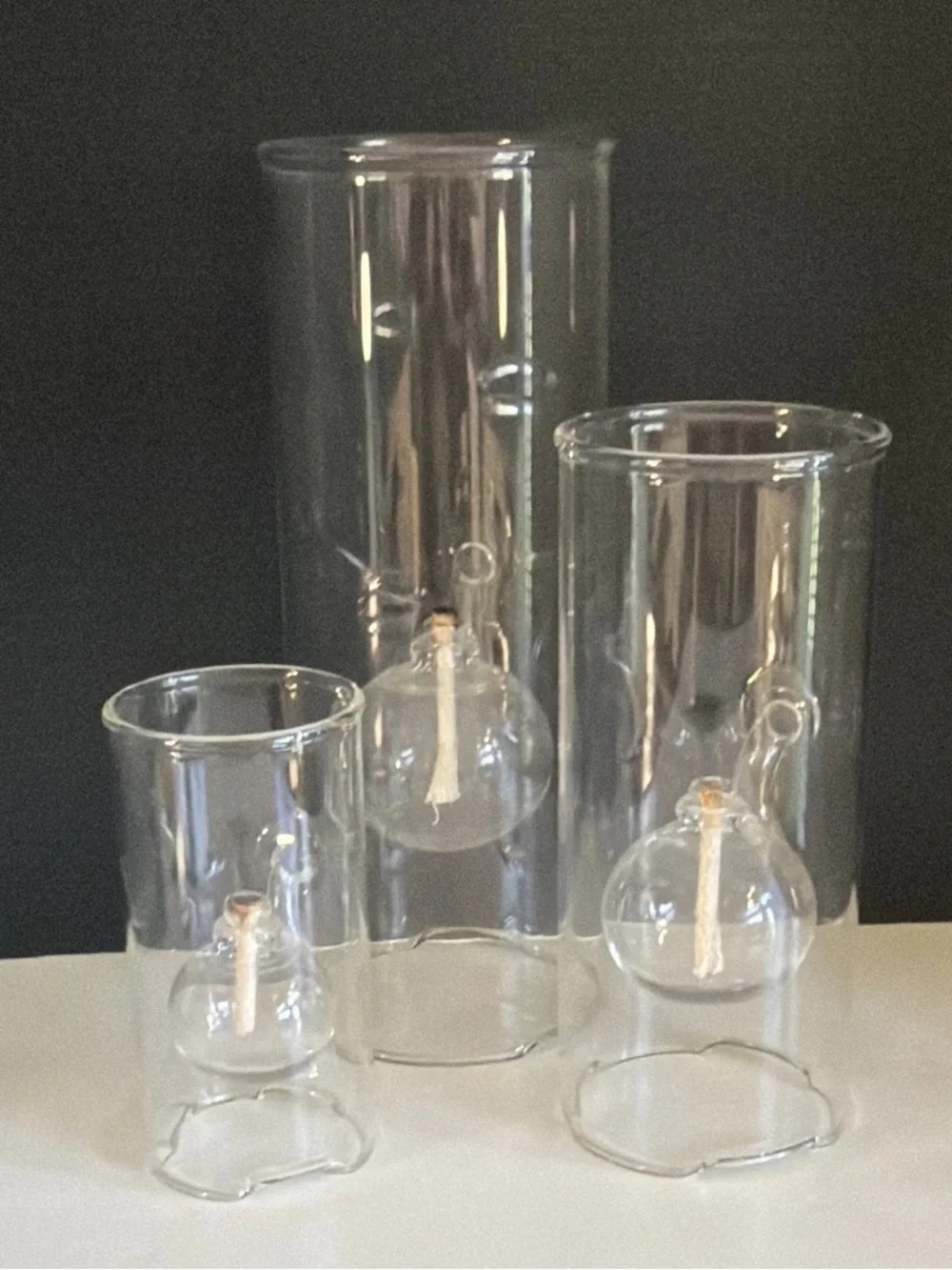 Wolfard Clear Glass Hurricane Vintage Oil Lamps Set of 3 w/ Wick & Boxes